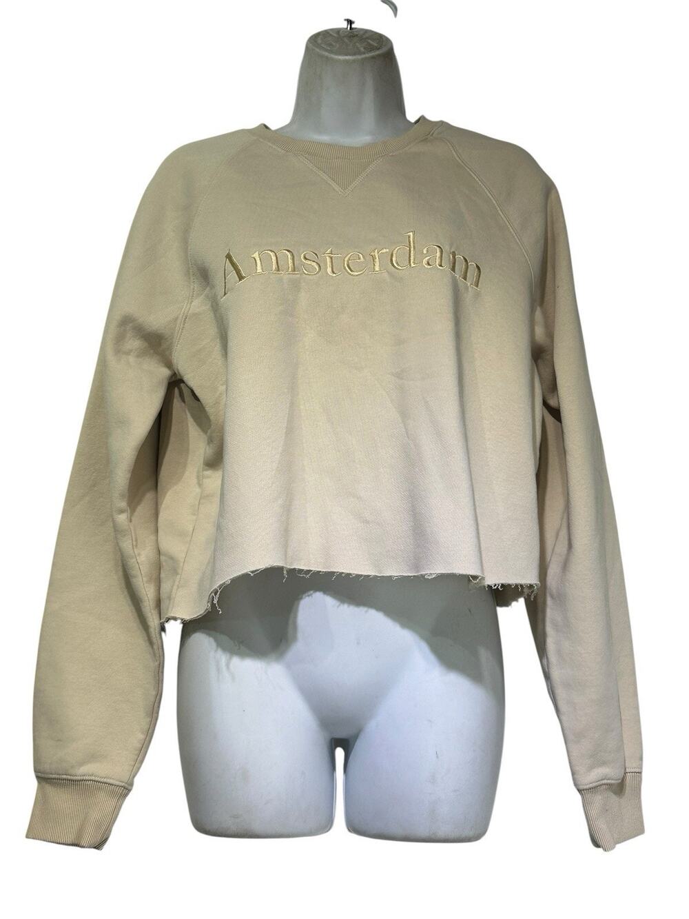 Amsterdam Industry Dutch Denim Beige Cropped Crewneck Sweatshirt Size M